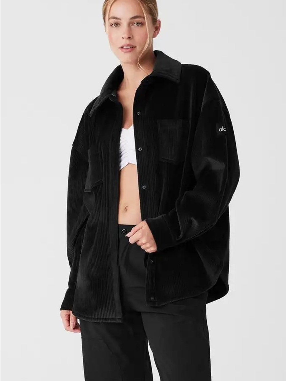 ALO YOGA Ribbed Velour Mountain Side Shacket - Black